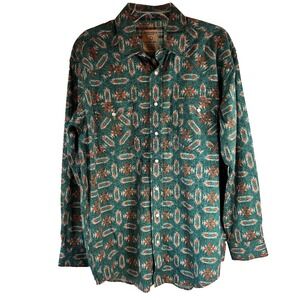 Panhandle Rough Stock Pearl Snap Long Sleeve Shirt Women's Size L Green Western